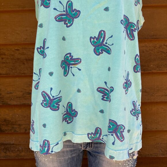Vintage Zip Code Teal Purple Butterfly USA Muscle Tank Top Size L - Picture 5 of 9